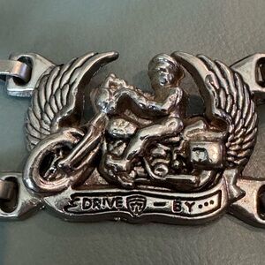 Motorcycle Belt Silver-Tone 'Drive By' Wing Belt - unisex,measures 40”